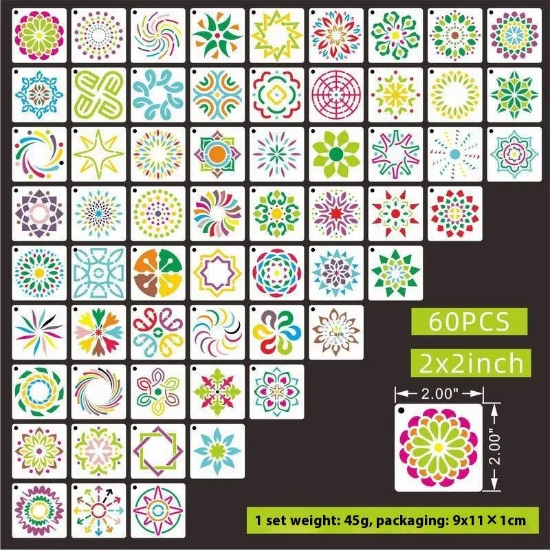 100 pieces of 2-inch milky white PET film spray painting templates showing floral, animal, and letter designs