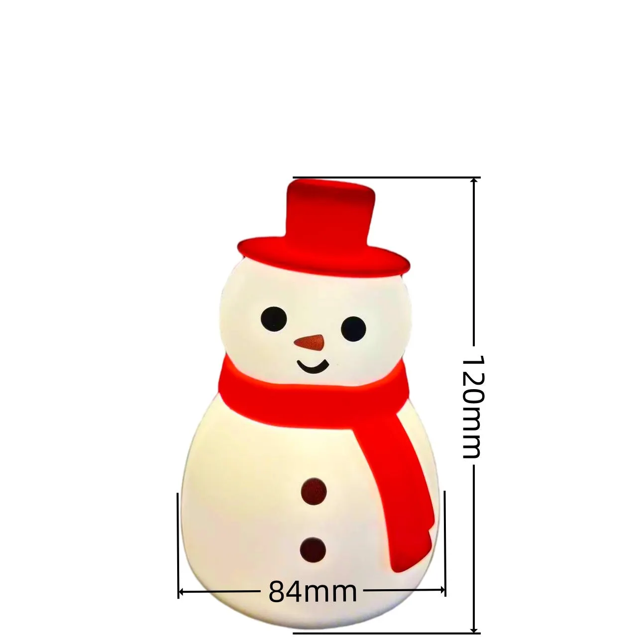 Christmas snowman silicone racket night lamp with built-in battery, warm light setting, 84x120mm