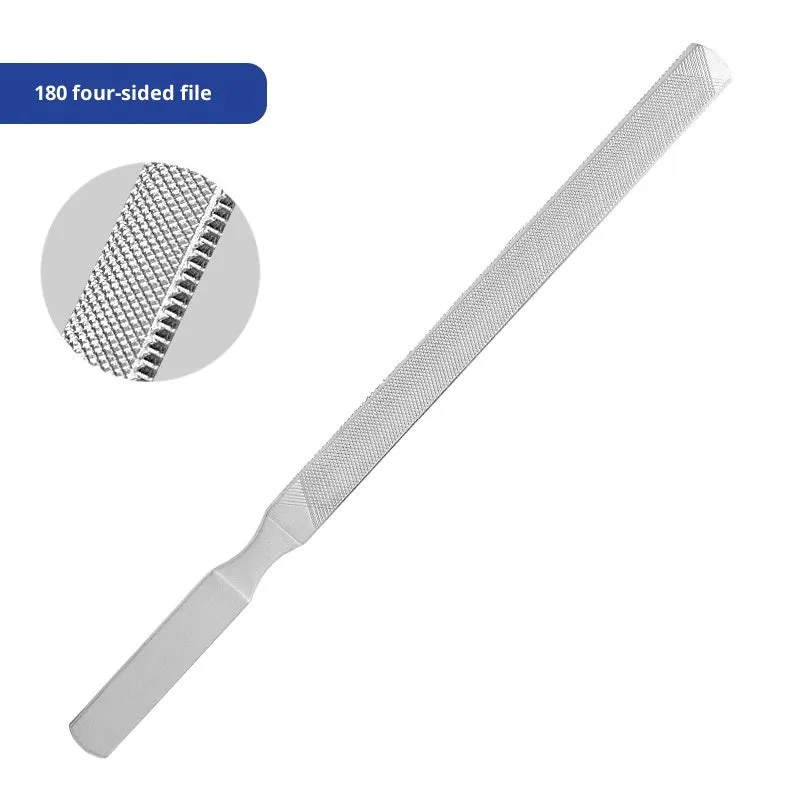 Gray stainless steel nail sanding bar with coarse sand surface for manicure and pedicure