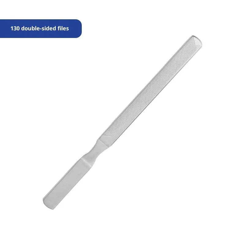 Gray stainless steel nail sanding bar with coarse sand surface for manicure and pedicure