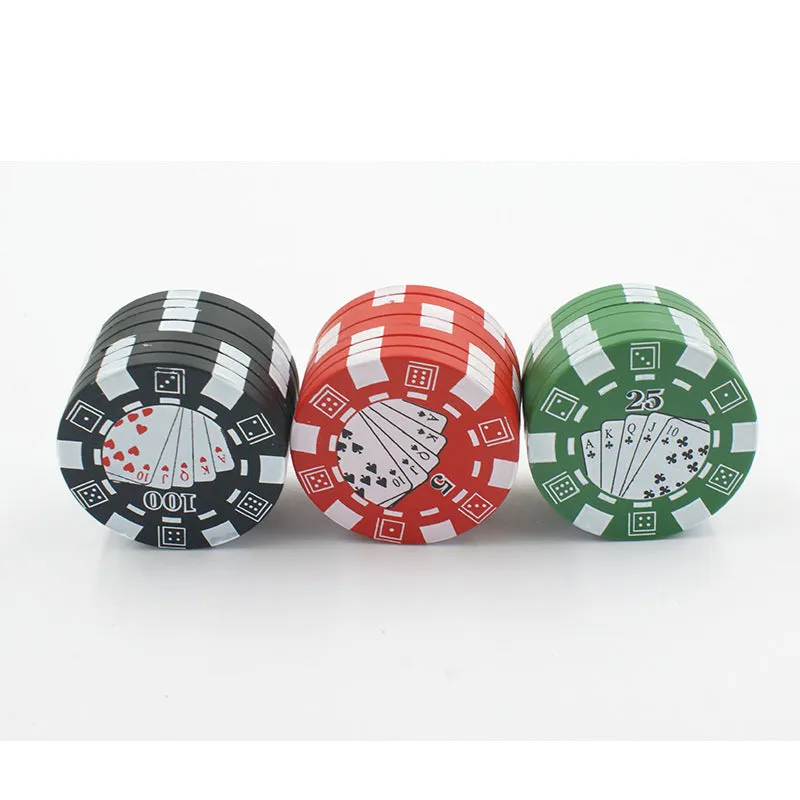 Small chip shape manual grinder with keychain and bottle opener, 4.2 x 2.6cm, available in black, red, green