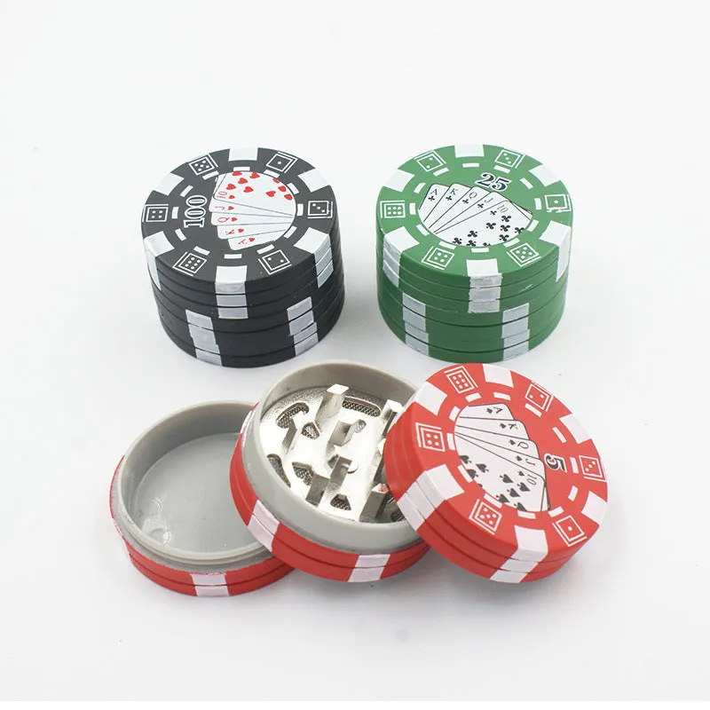 Small chip shape manual grinder with keychain and bottle opener, 4.2 x 2.6cm, available in black, red, green