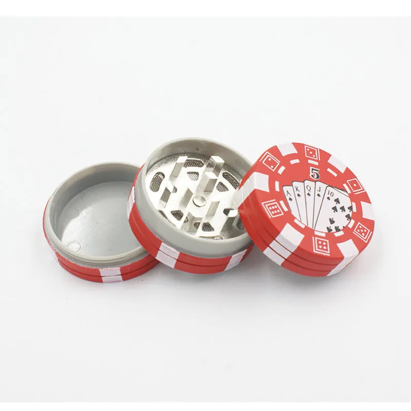 Small chip shape manual grinder with keychain and bottle opener, 4.2 x 2.6cm, available in black, red, green