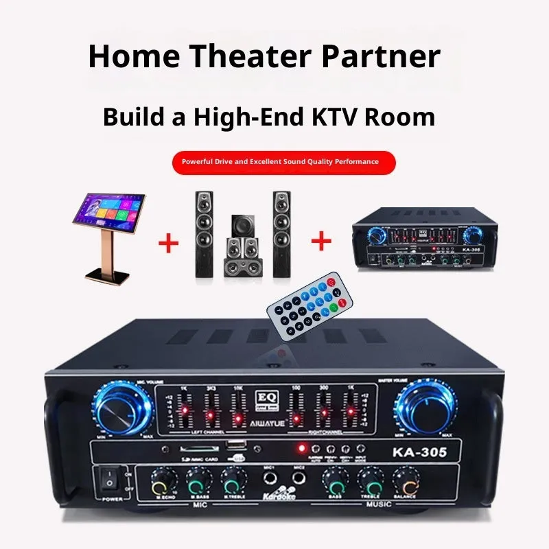 KA-305 4.1 channel Bluetooth power amplifier in black with front panel controls and lotus interface connections
