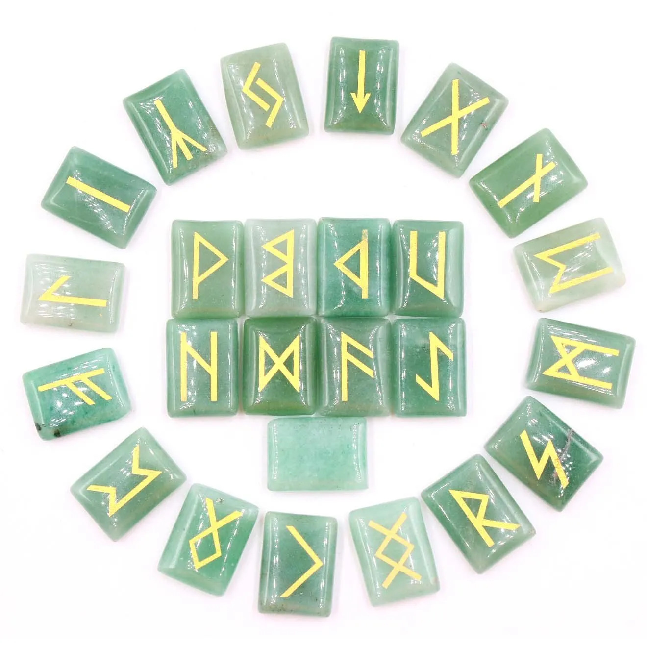 Square natural crystal ornament with THALO lettering and Luen symbol in red agate colour