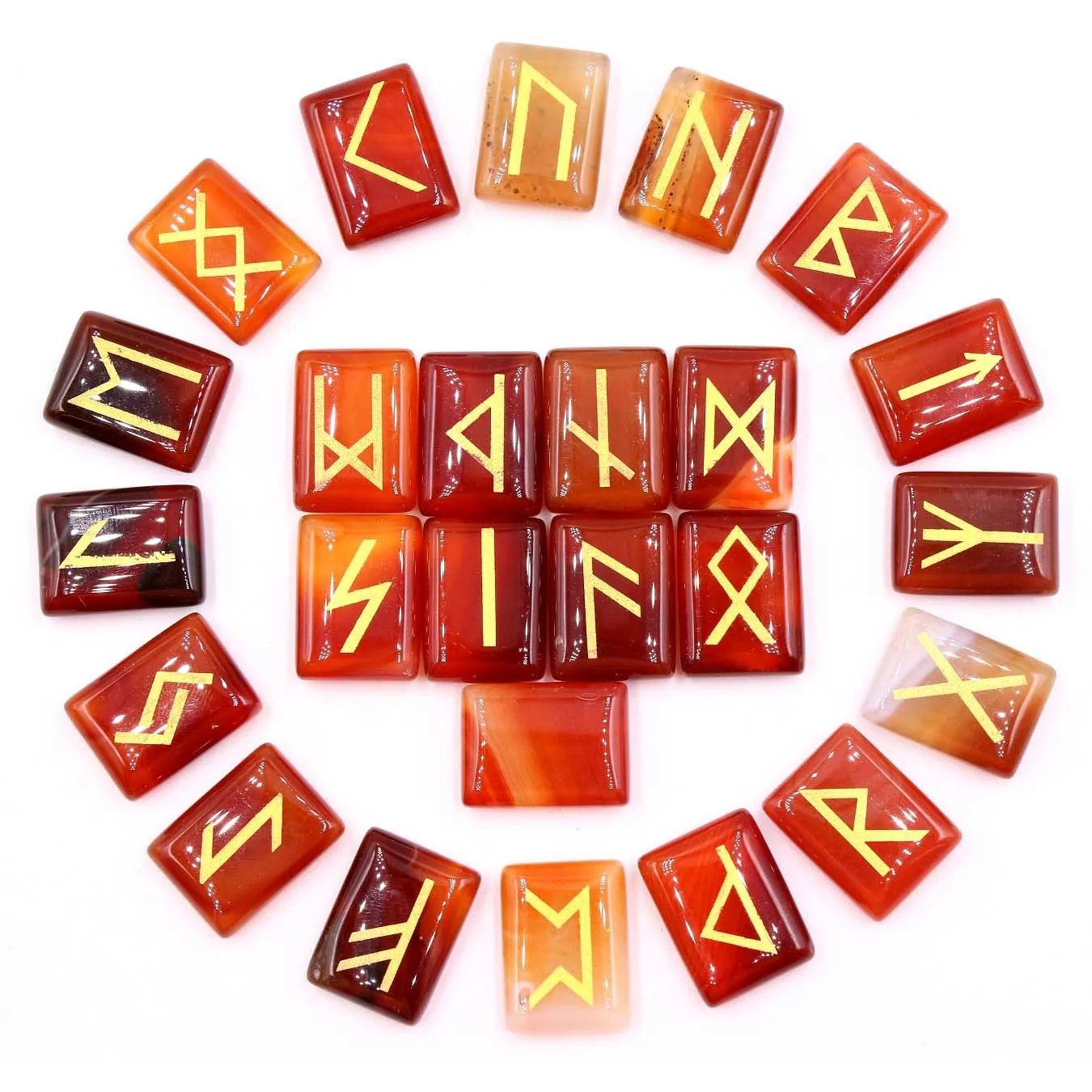 Square natural crystal ornament with THALO lettering and Luen symbol in red agate colour
