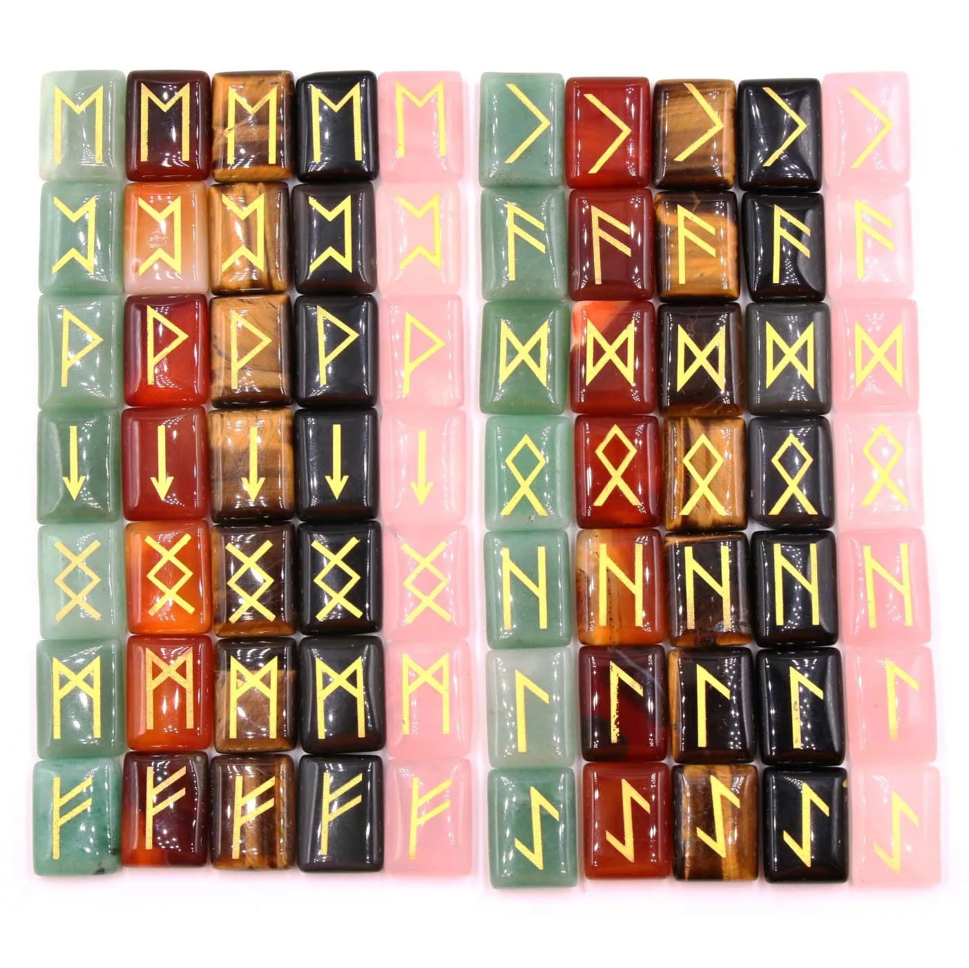 Square natural crystal ornament with THALO lettering and Luen symbol in red agate colour