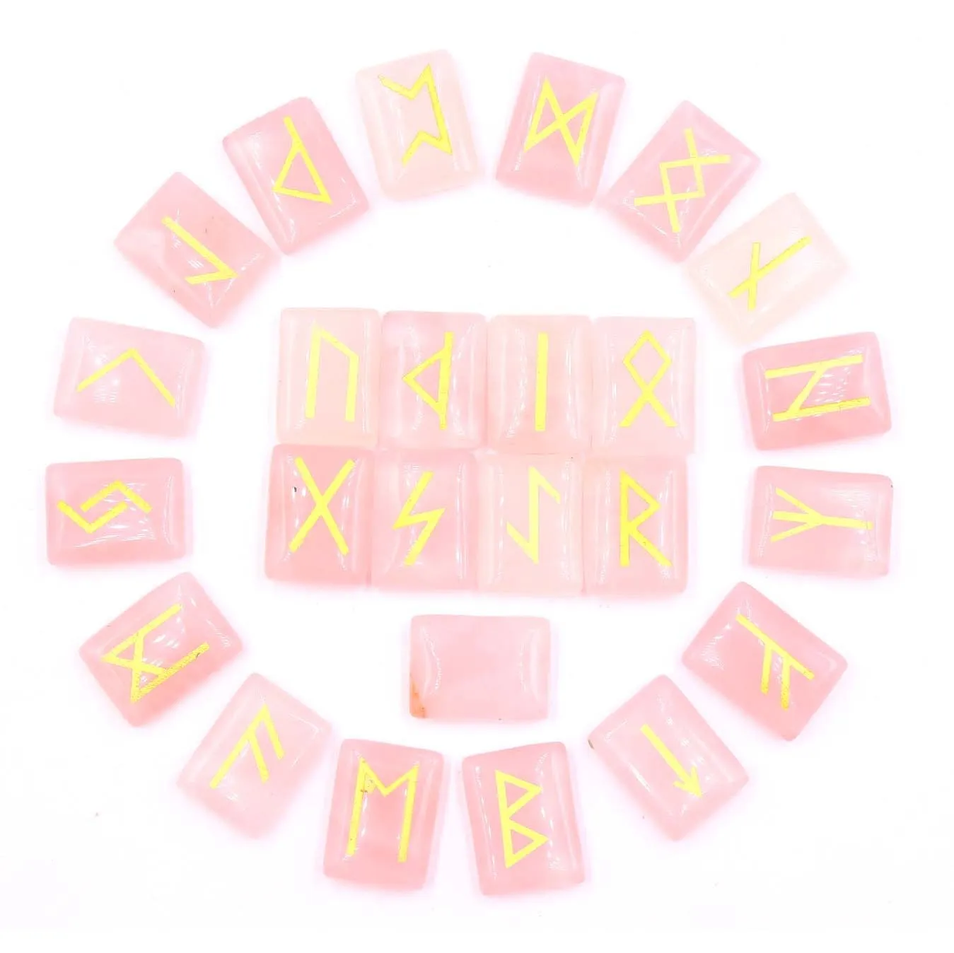 Square natural crystal ornament with THALO lettering and Luen symbol in red agate colour