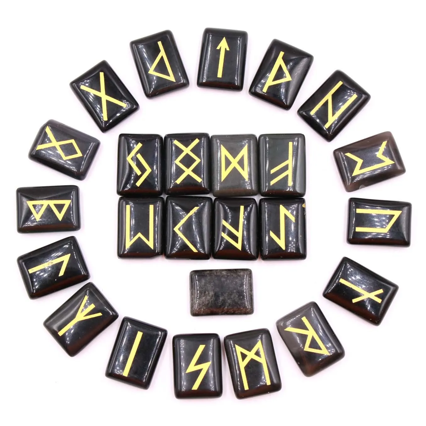 Square natural crystal ornament with THALO lettering and Luen symbol in red agate colour