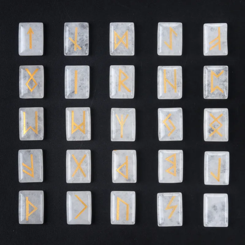 Square natural crystal ornament with THALO lettering and Luen symbol in red agate colour