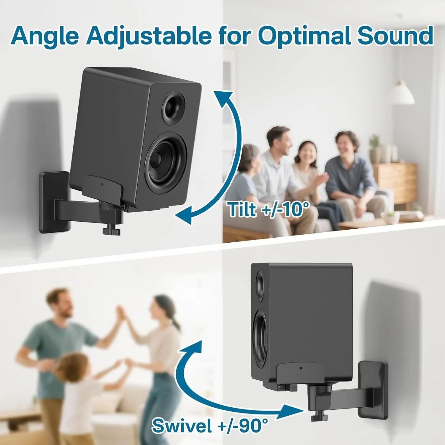 Double clip speaker wall mount 2 pack black heavy duty brackets for bookshelf surround sound speakers