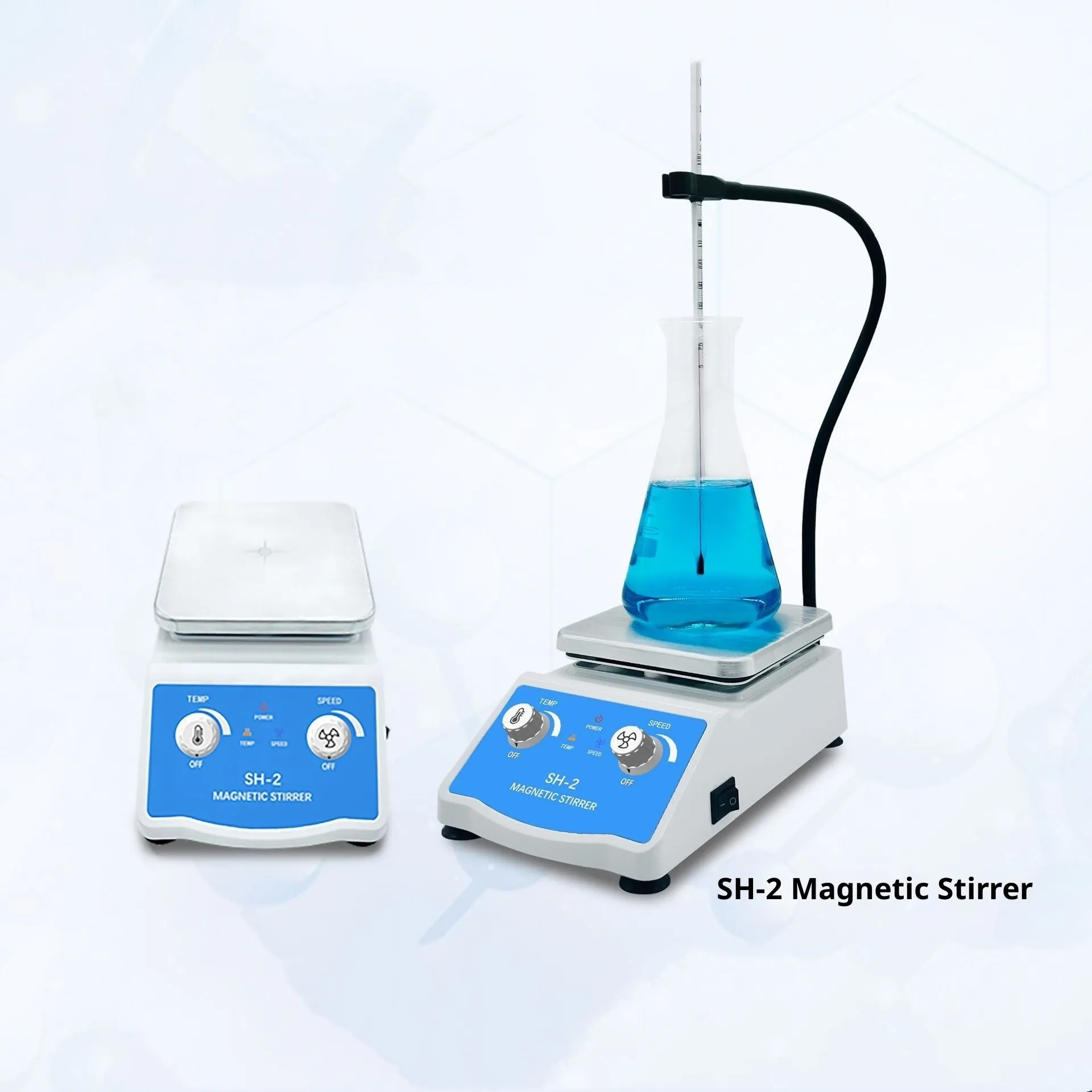 SH-2 magnetic stirrer with heating and speed regulation in compact lab body