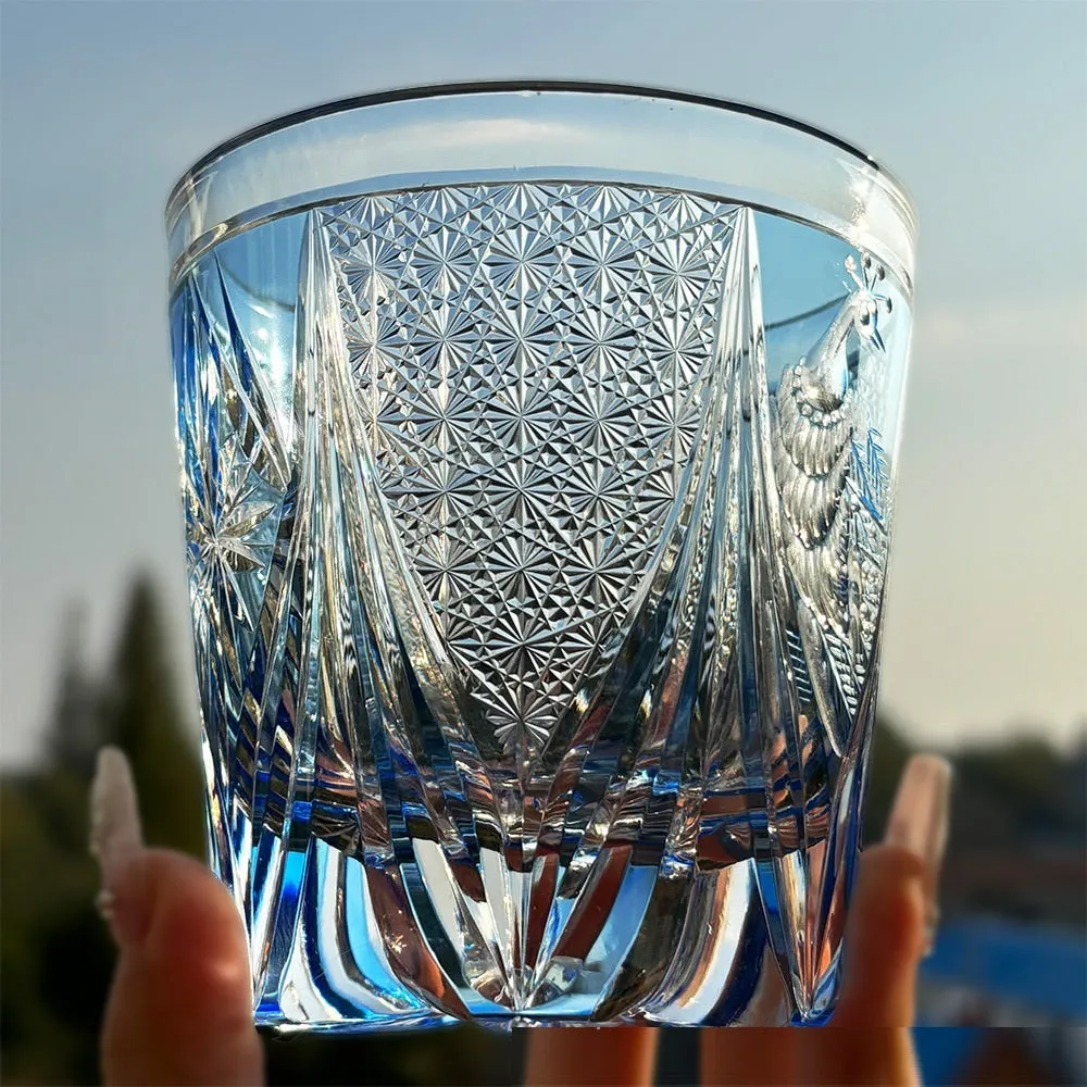 Hand-carved crystal whiskey glass 340ml blue retro style single