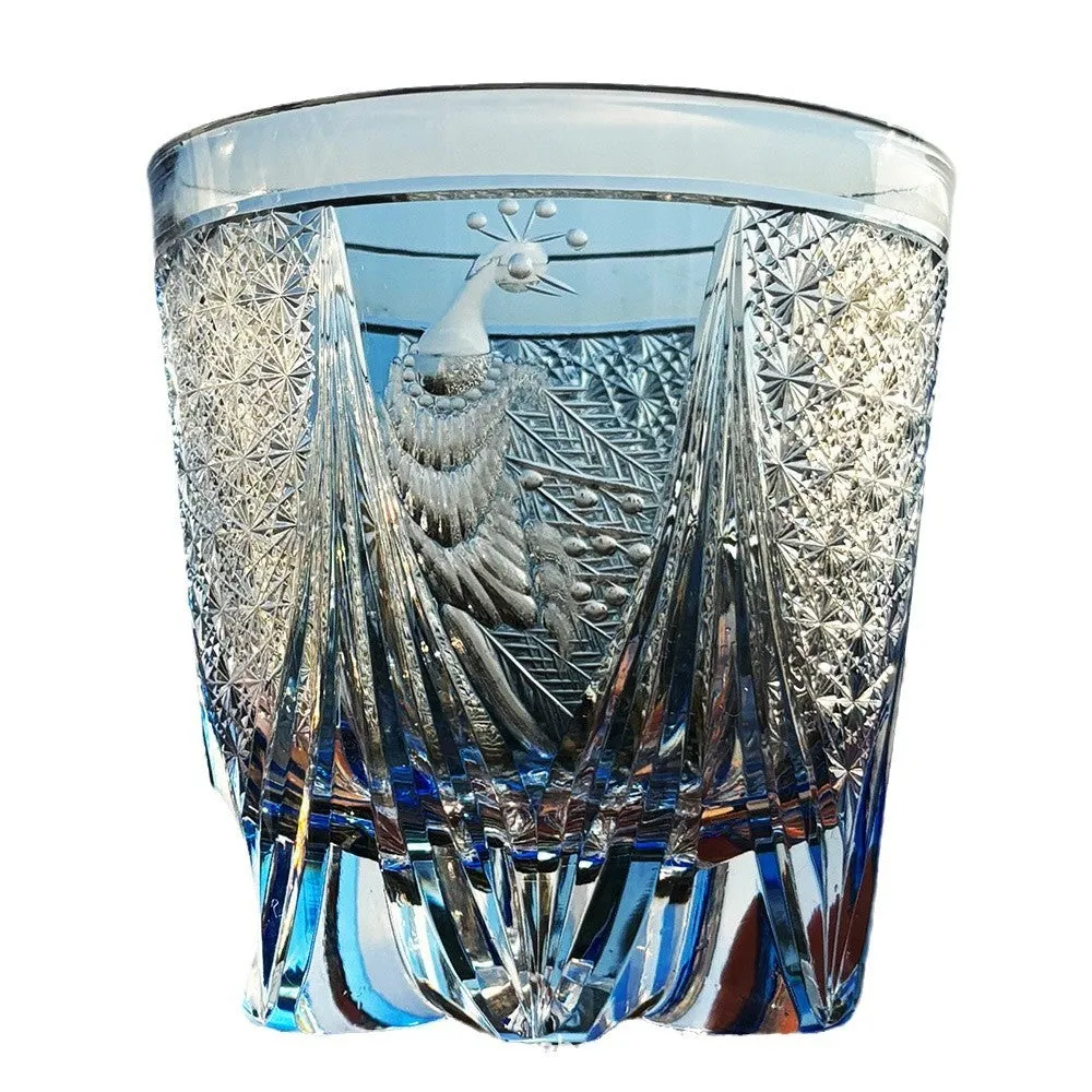 Hand-carved crystal whiskey glass 340ml blue retro style single