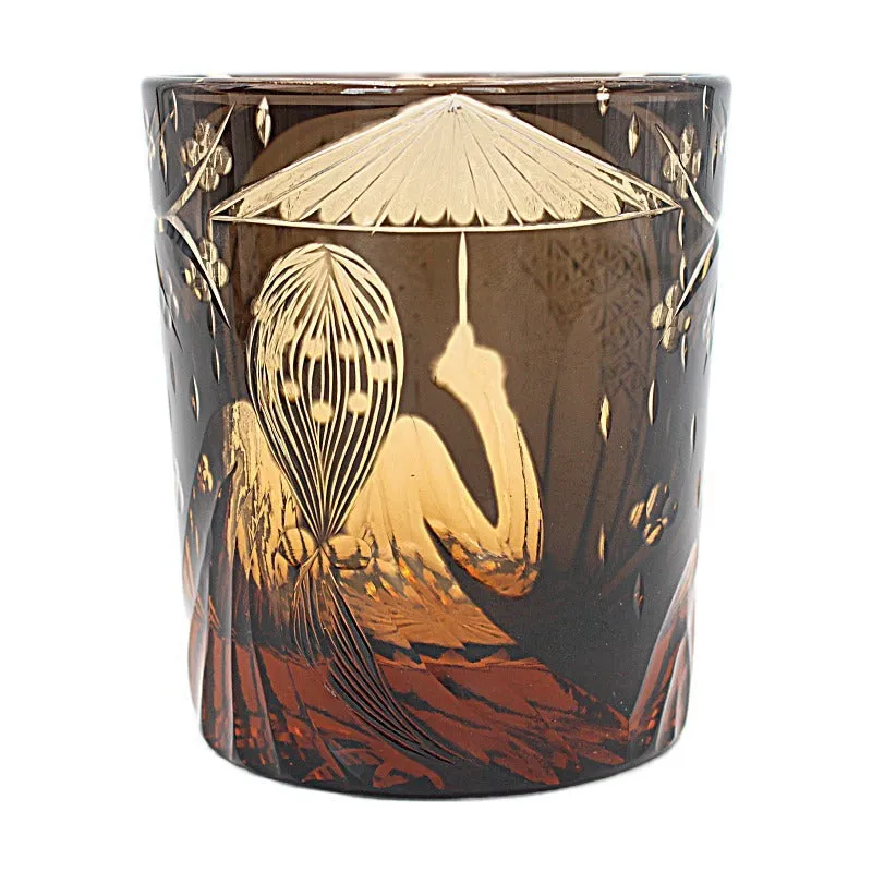Japanese crystal glass whiskey glass wine glass in retro design, amber red colour, single cup