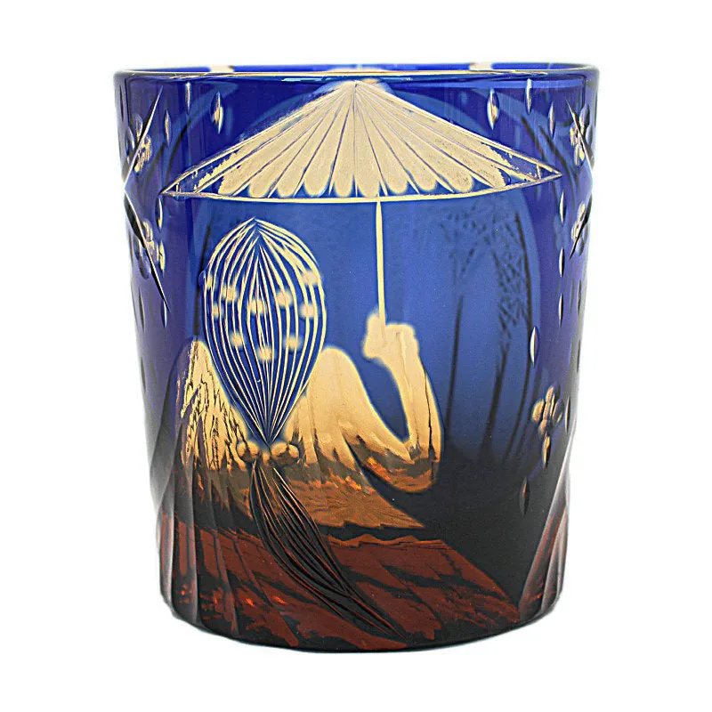 Japanese crystal glass whiskey glass wine glass in retro design, amber red colour, single cup