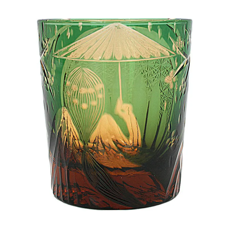 Japanese crystal glass whiskey glass wine glass in retro design, amber red colour, single cup