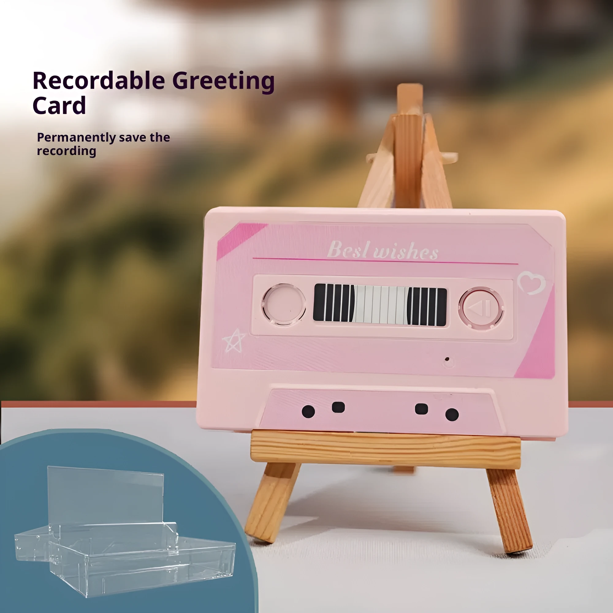 Sound recording greeting card with voice message, coated paper, 10x6x1.5 cm, for birthday or Valentine's Day