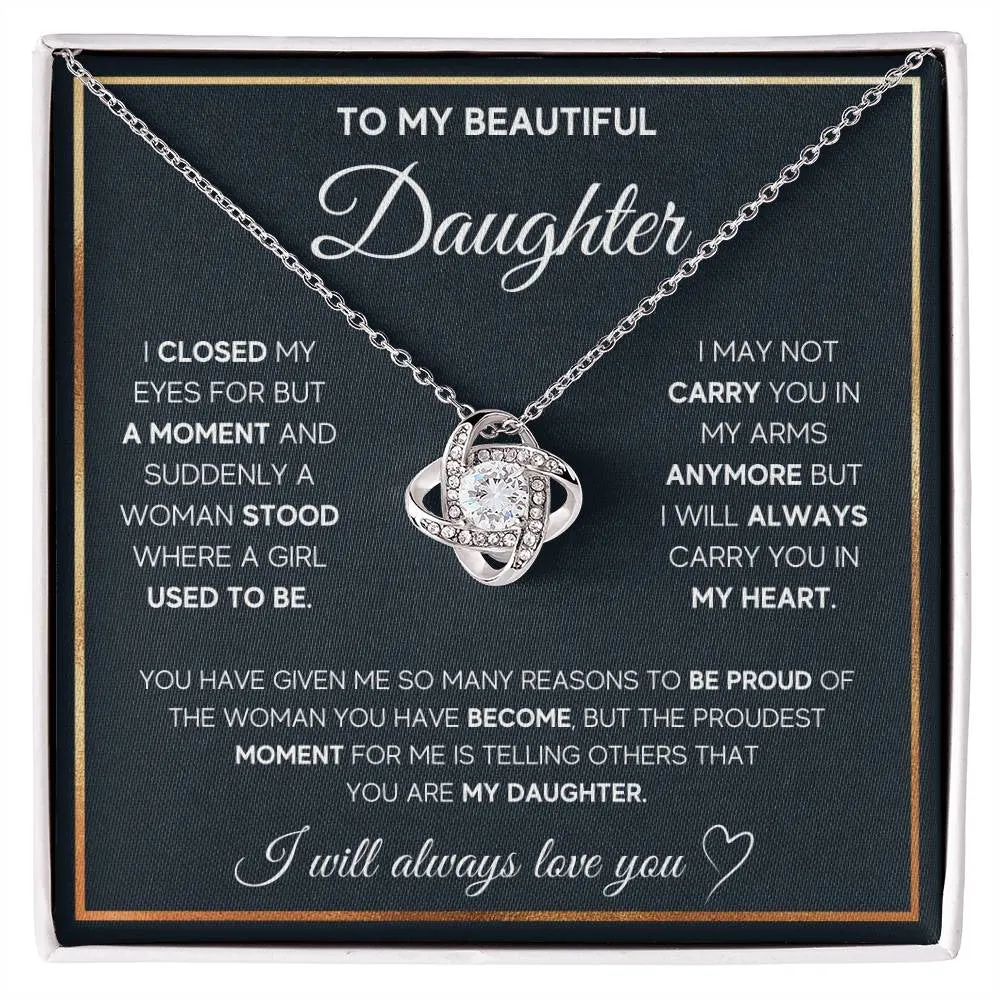 Silver metal four-leaf clover hollow jeweled pendant necklace on clavicle chain, geometric style, in gift box