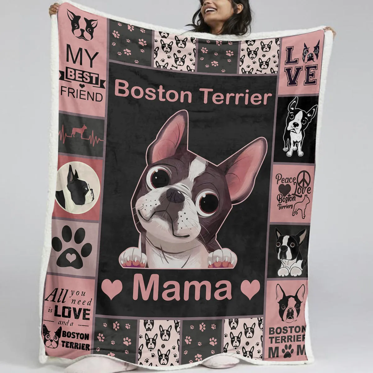 High weight soft warm dog themed lamb wool blanket in pink on sofa