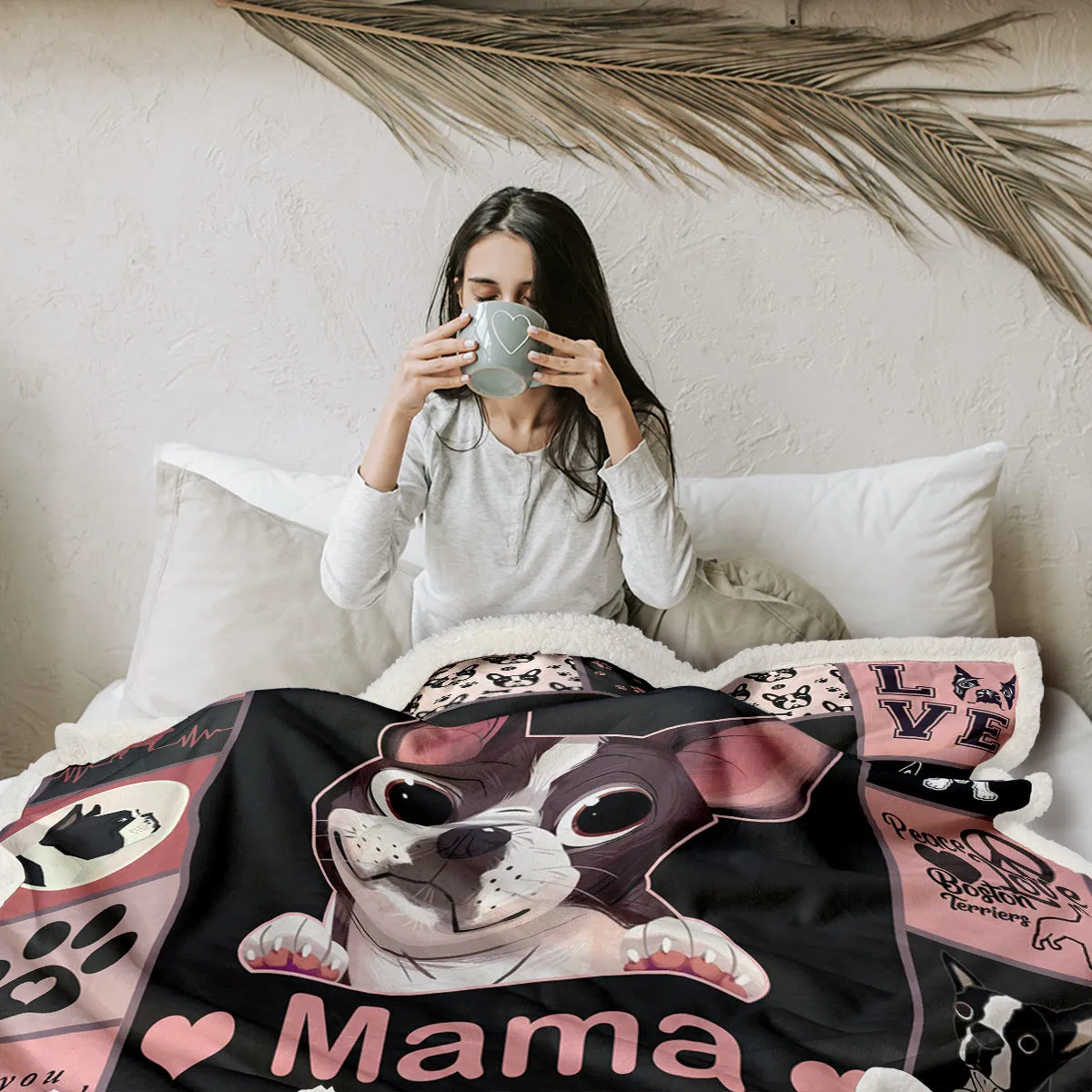 High weight soft warm dog themed lamb wool blanket in pink on sofa