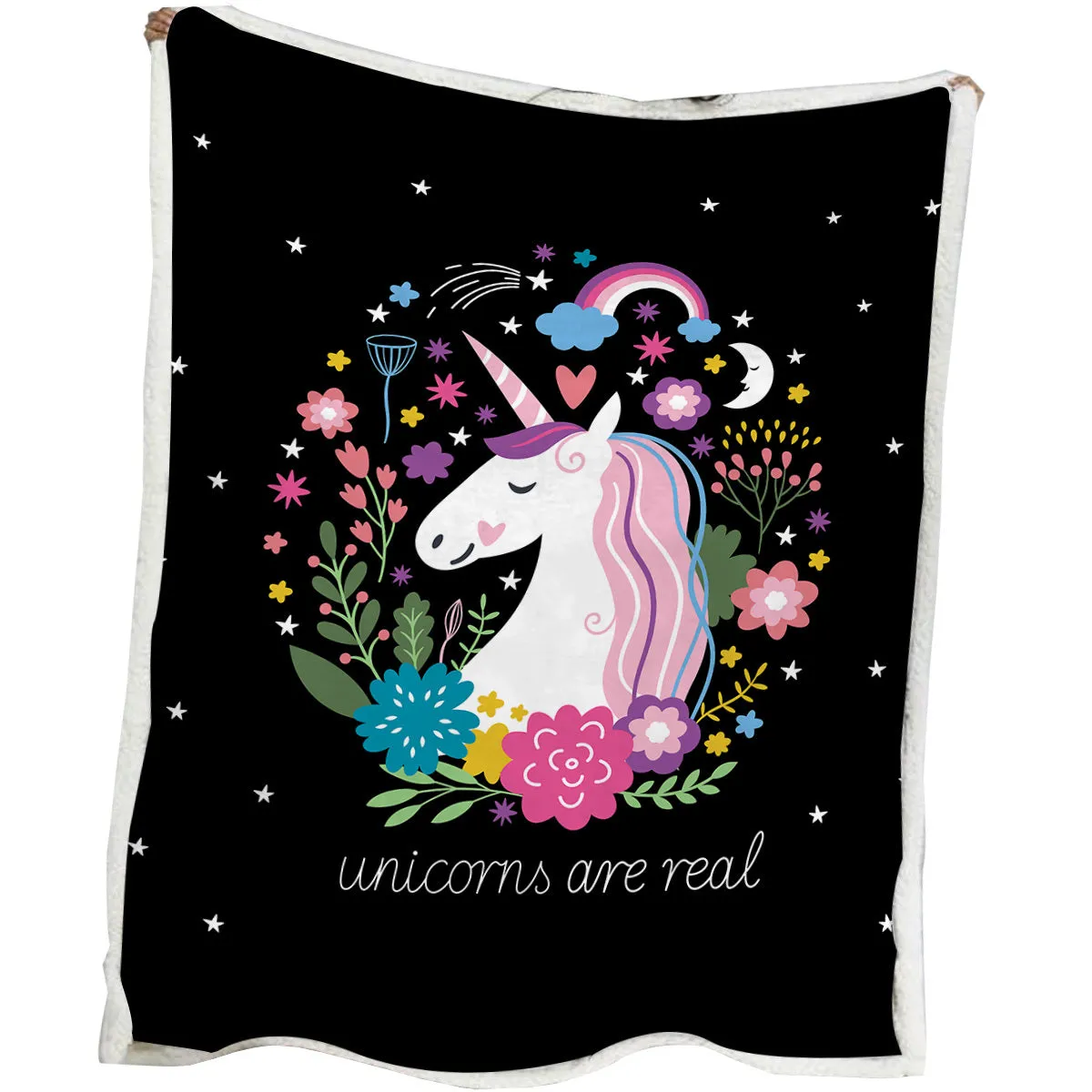 Black sherpa fleece blanket folded on a couch, soft fabric with hemmed edges.