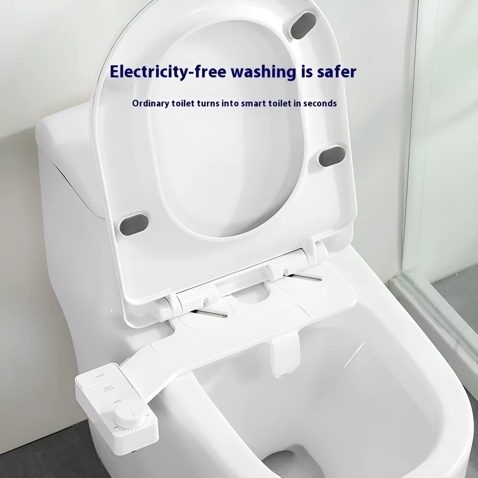 Pure white non-electric button wash rinser tool with detachable nozzle and copper fittings for shower installation.