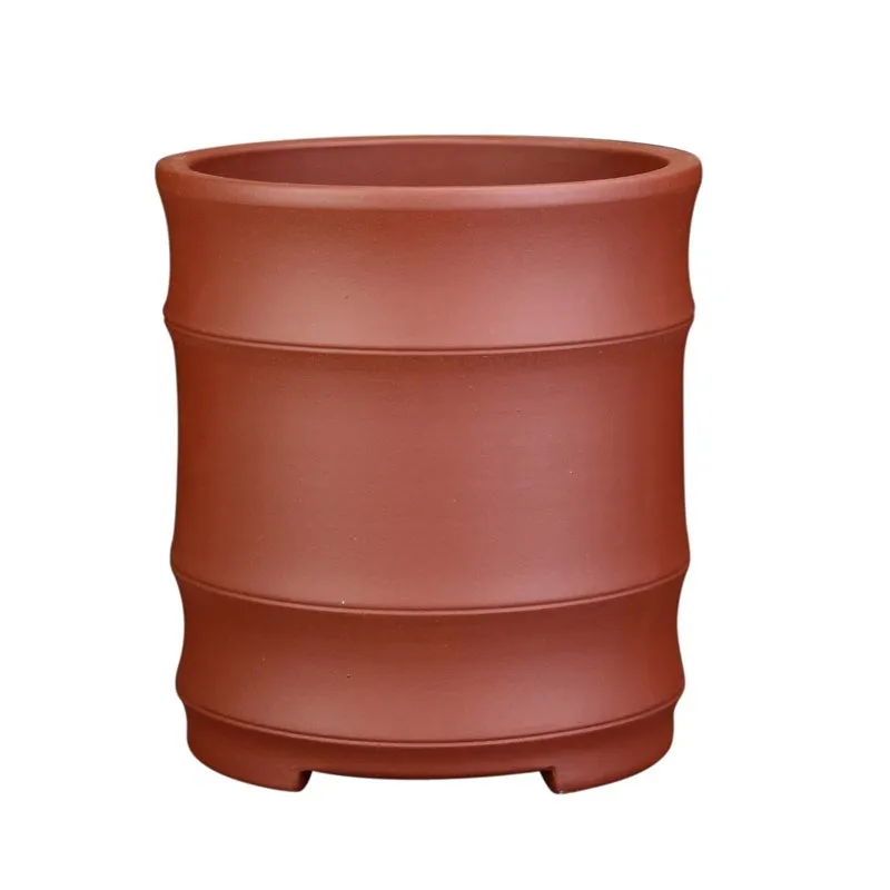 Fine Zisha large diameter bamboo joint flowerpot in classical purple sand with 19.9cm caliber and 22cm height