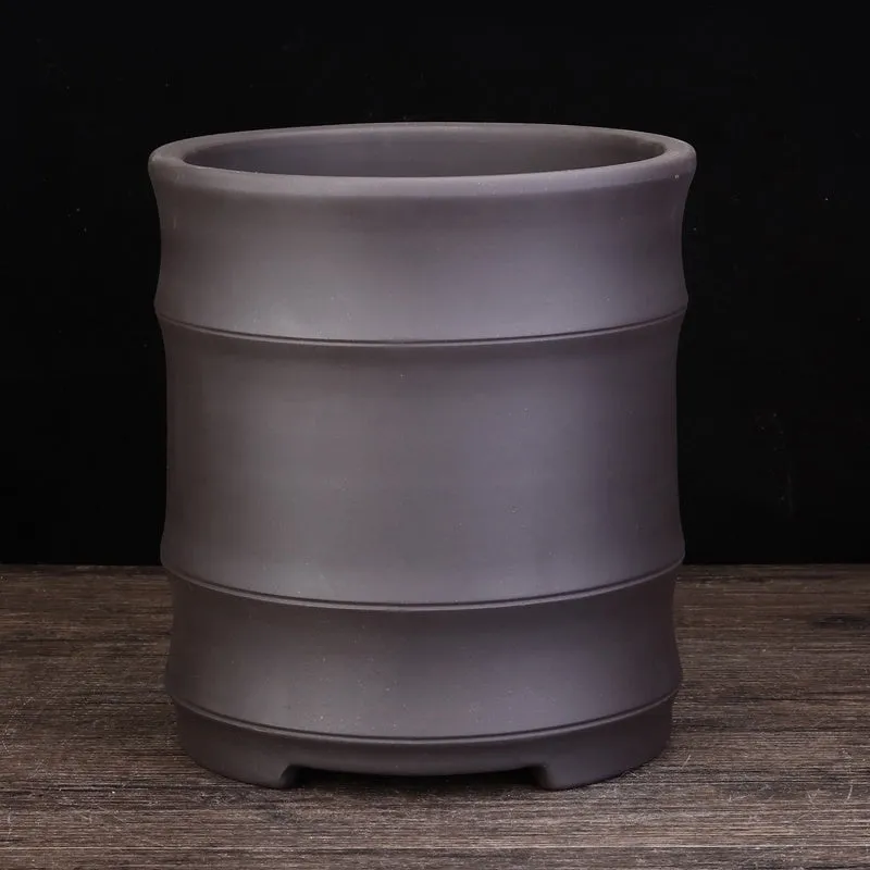 Fine Zisha large diameter bamboo joint flowerpot in classical purple sand with 19.9cm caliber and 22cm height