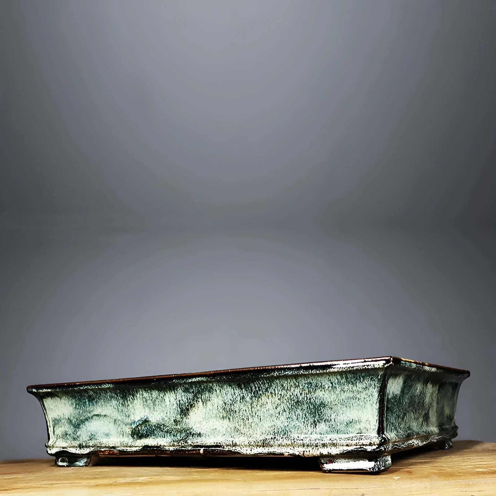 Glazed ceramic rectangular flower pot with old tree pile texture, classical style, available in dark or light jun glaze