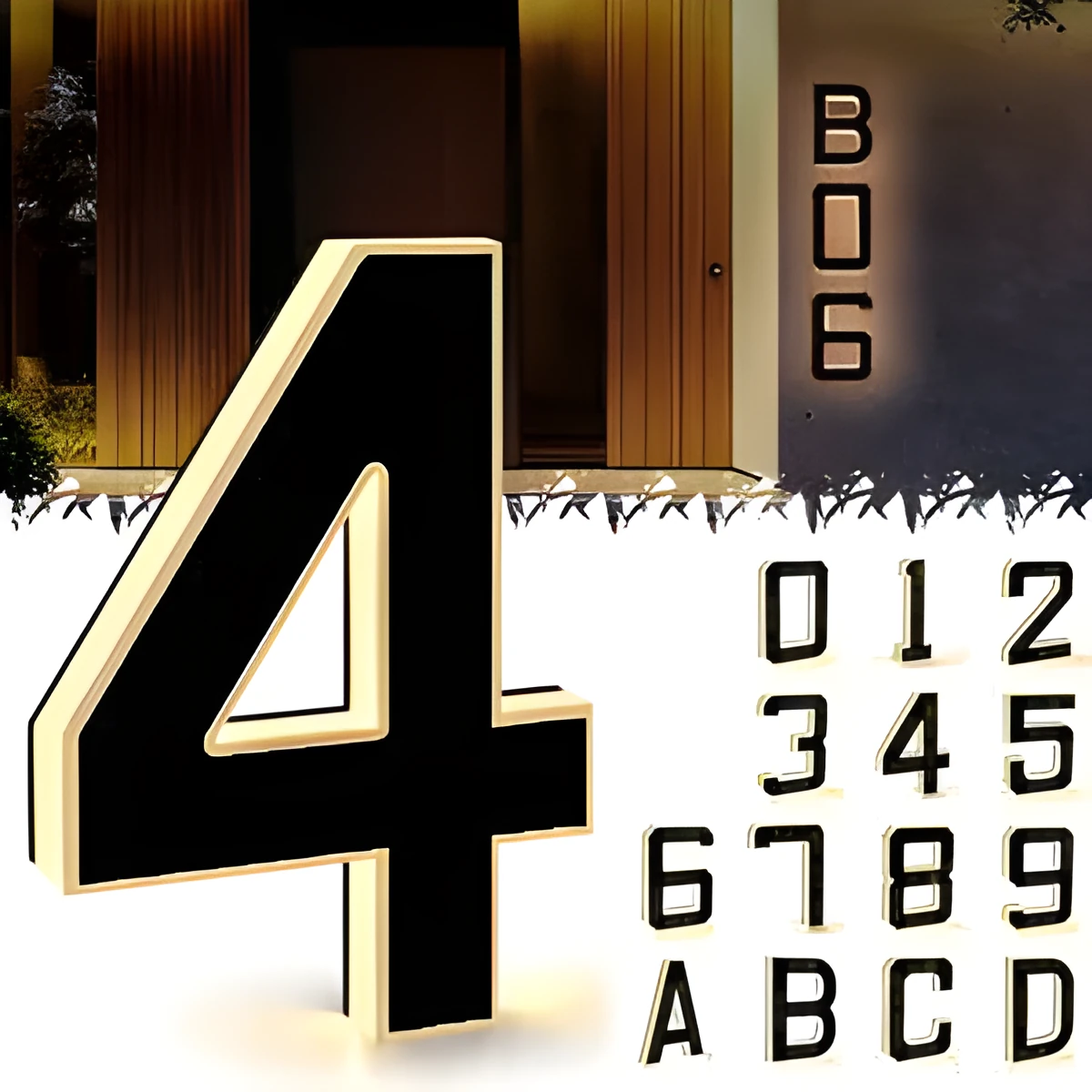 Waterproof self-luminous acrylic LED house number DIY ornament accessory in electroplated finish