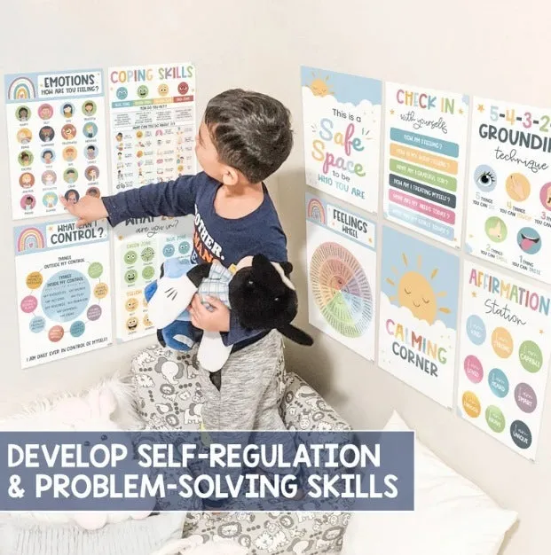 Set of 12 calm corner posters with puzzle-style design for classroom wall decoration