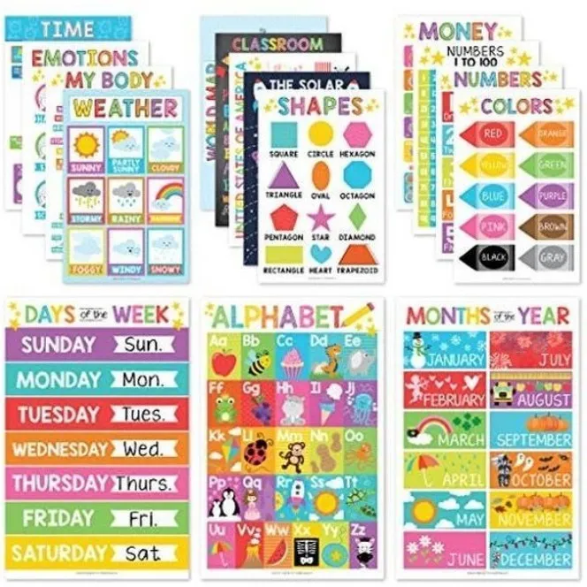 Set of 12 calm corner posters with puzzle-style design for classroom wall decoration