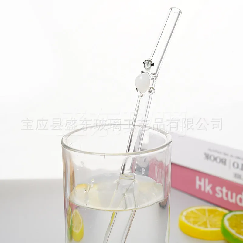 Turtle-shaped high borosilicate glass elbow straw for children in assorted colours