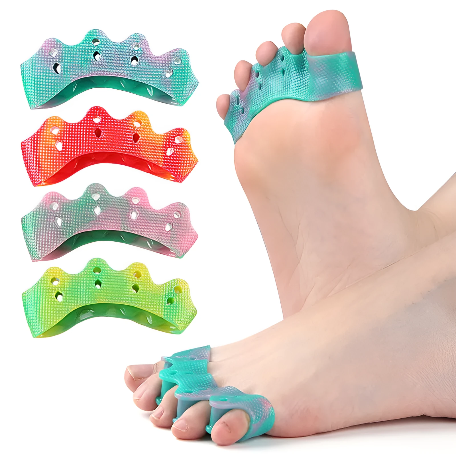 Five-hole toe separator in gradient colour made from soft SEBS material for valgus correction