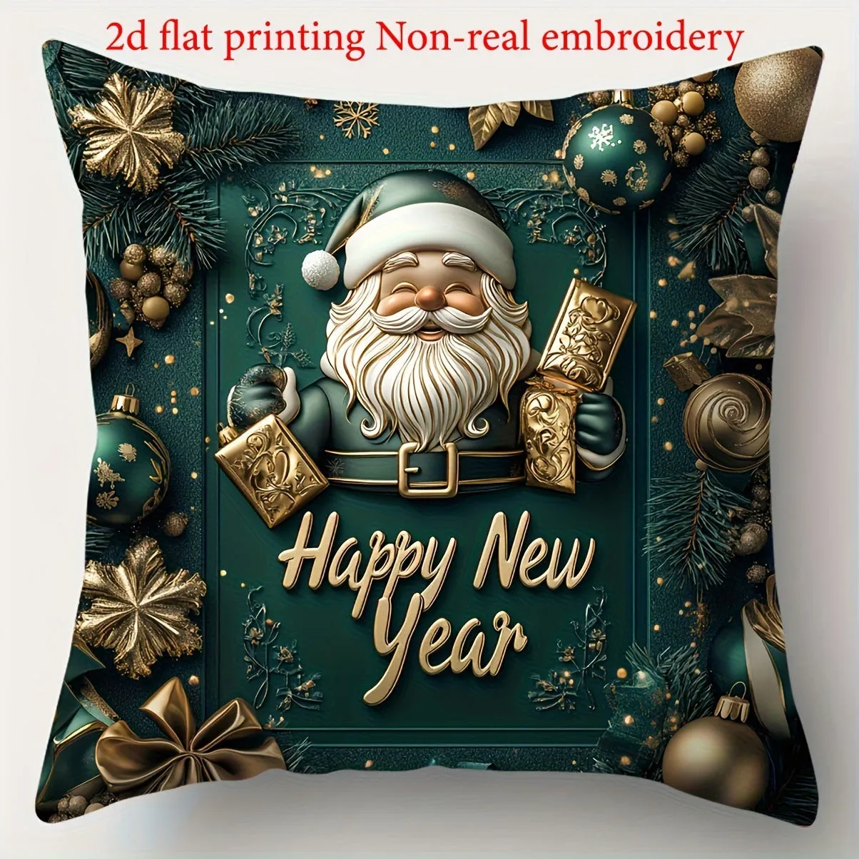 Christmas linen cushion cover with cartoon elk and rabbit pattern in modern simplicity style, 45x45cm