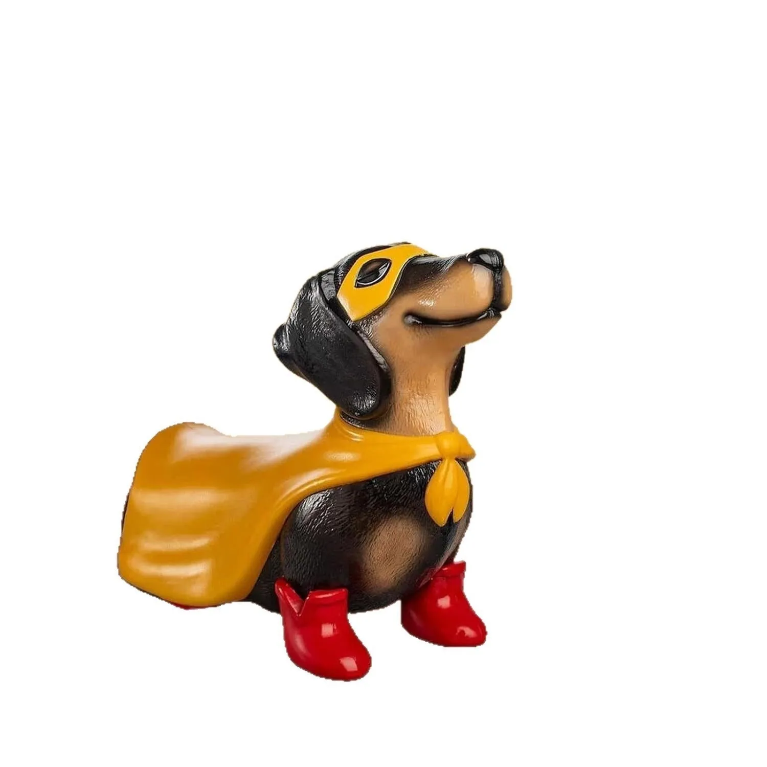 Resin superhero dachshund LED ornament hero dog statue 23x11x17cm on display