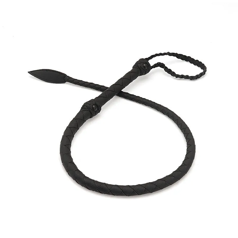Red PU willow leaf whip BDSM training tool on black background