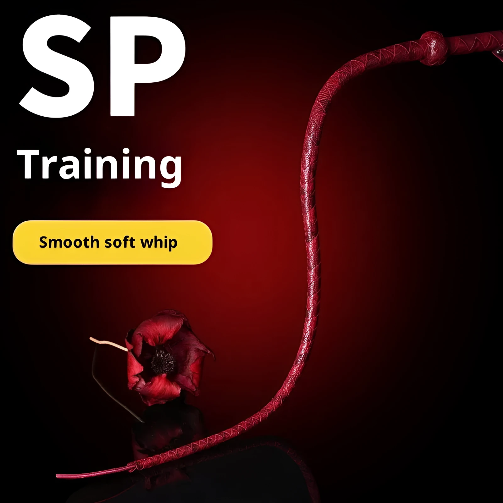 Red PU willow leaf whip BDSM training tool on black background