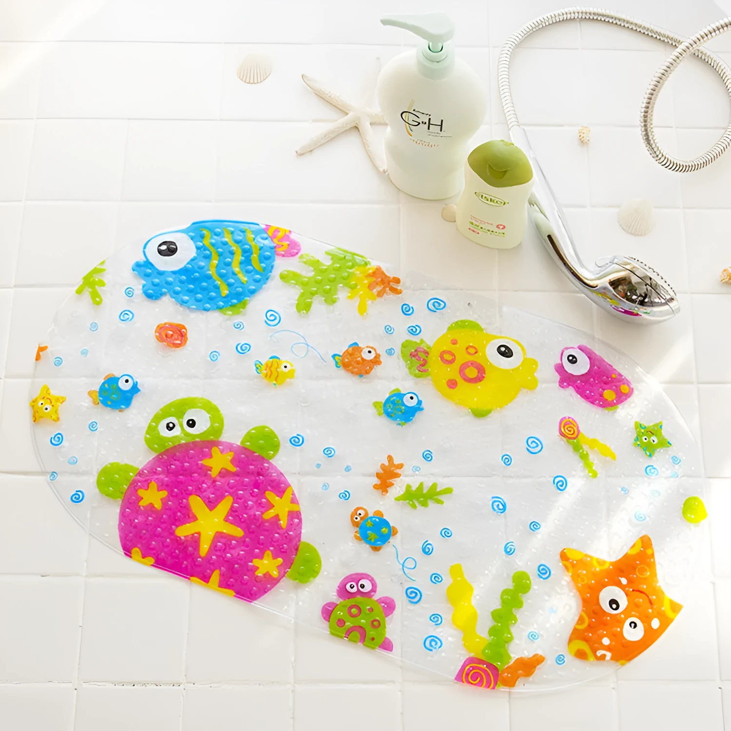 Creative cartoon turtle starfish bathroom non-slip mat oval PVC 69x38cm