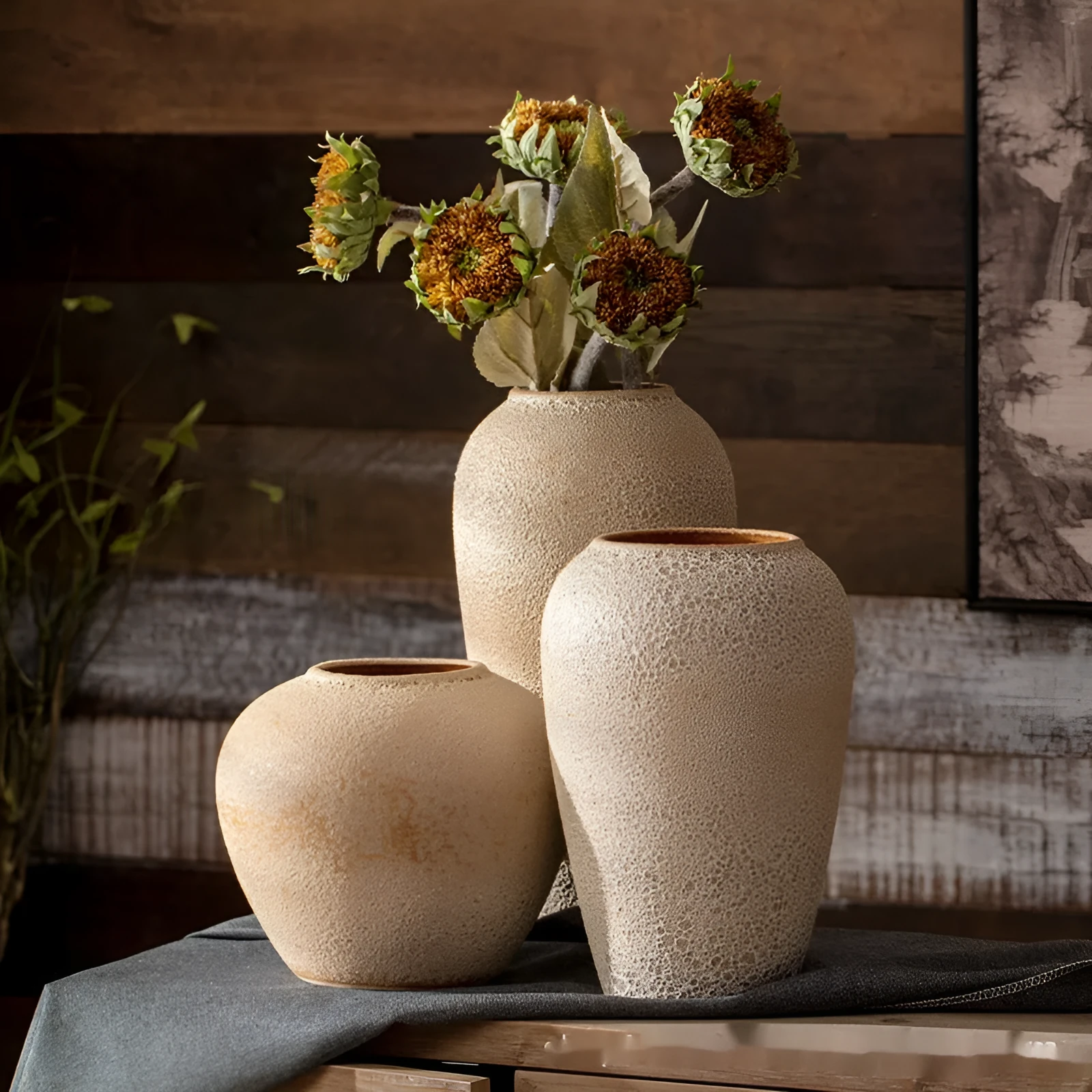 Pastoral Chinese style stoneware glazed vase, handmade ceramic with glass surface, available in small medium and large sizes