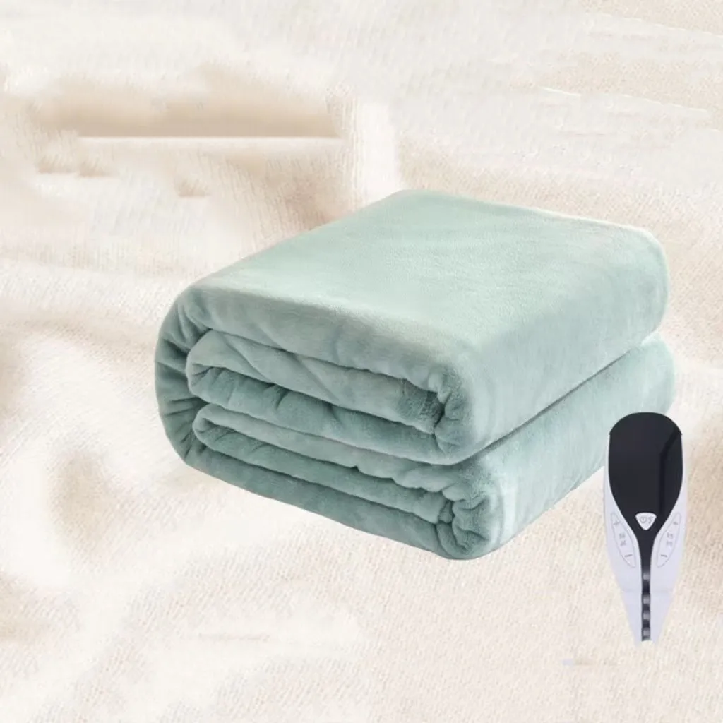 Smart electric heating blanket pad dual-use in brown on double bed with EU plug option