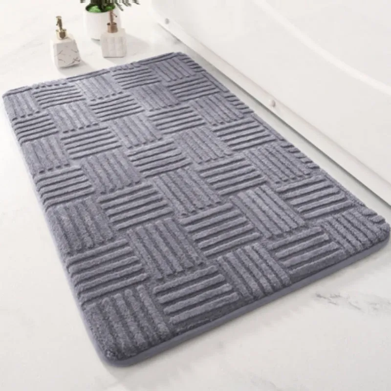 Solid colour woven polyester bathroom non-slip floor mat in beige, gray, white; sizes 40x60cm, 50x80cm, 60x90cm