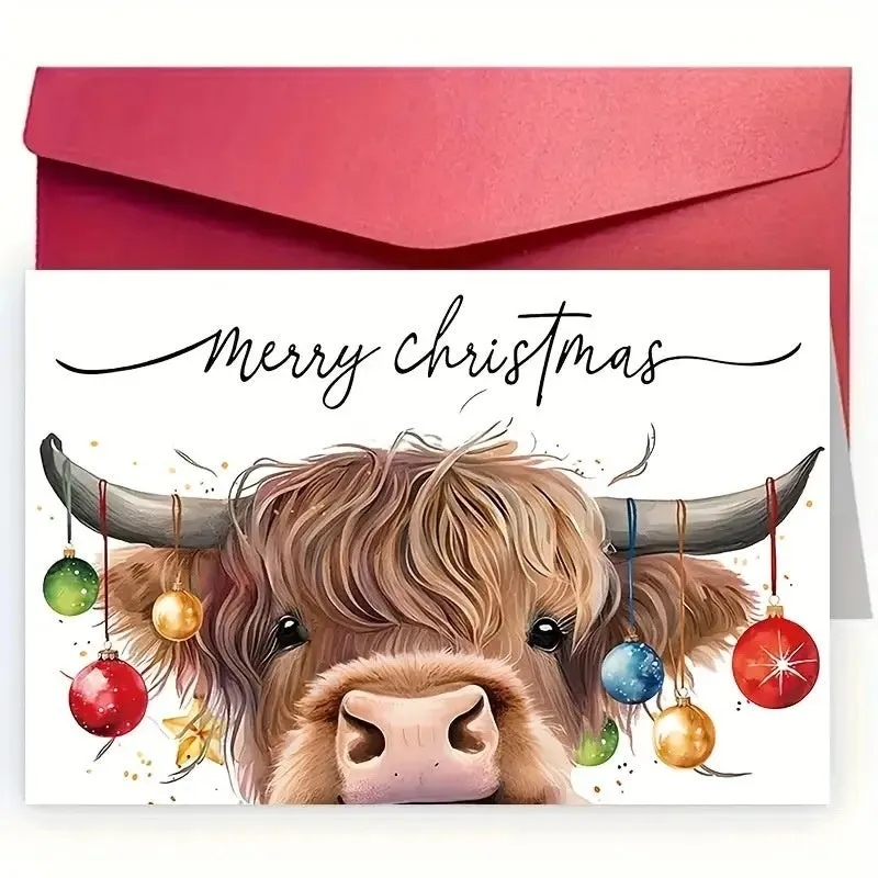 Simple modern Christmas party birthday greeting card with envelope on white background