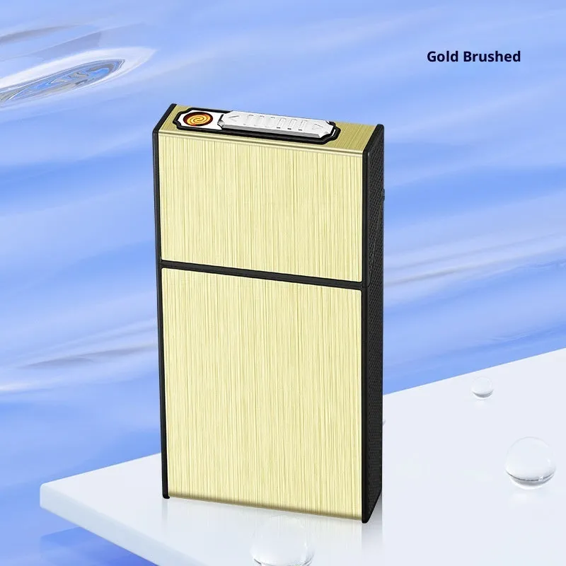 USB rechargeable aluminium creative cigarette case in black brushed finish for storage and collection
