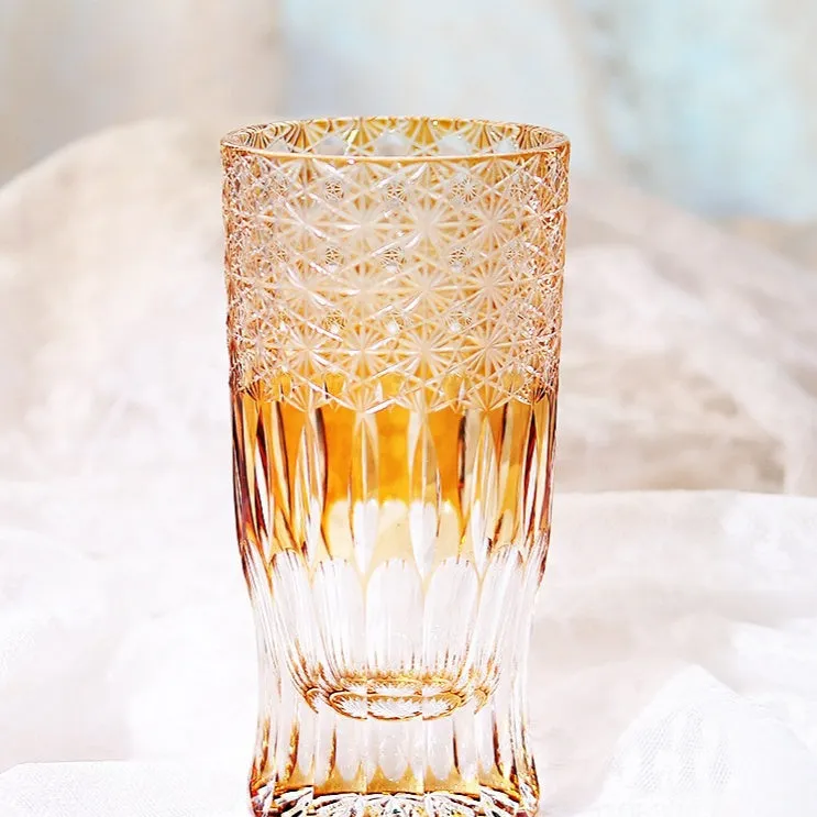 Japanese Edo cut crystal glass wine cup hand-carved simple style 201-300ml capacity