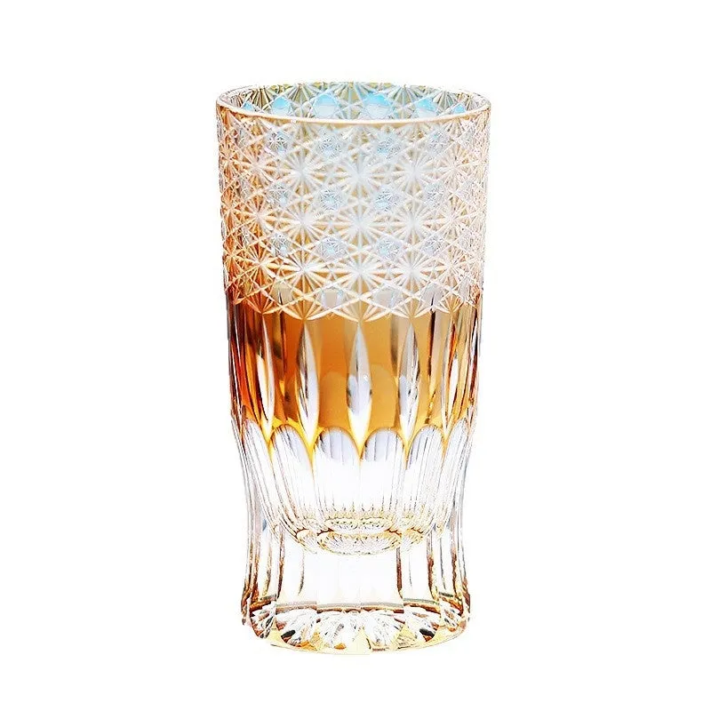 Japanese Edo cut crystal glass wine cup hand-carved simple style 201-300ml capacity