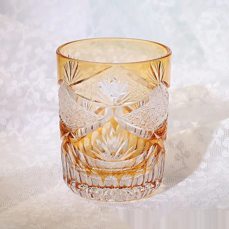 Japanese Edo cut crystal glass wine cup hand-carved simple style 201-300ml capacity