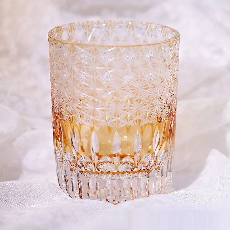 Japanese Edo cut crystal glass wine cup hand-carved simple style 201-300ml capacity