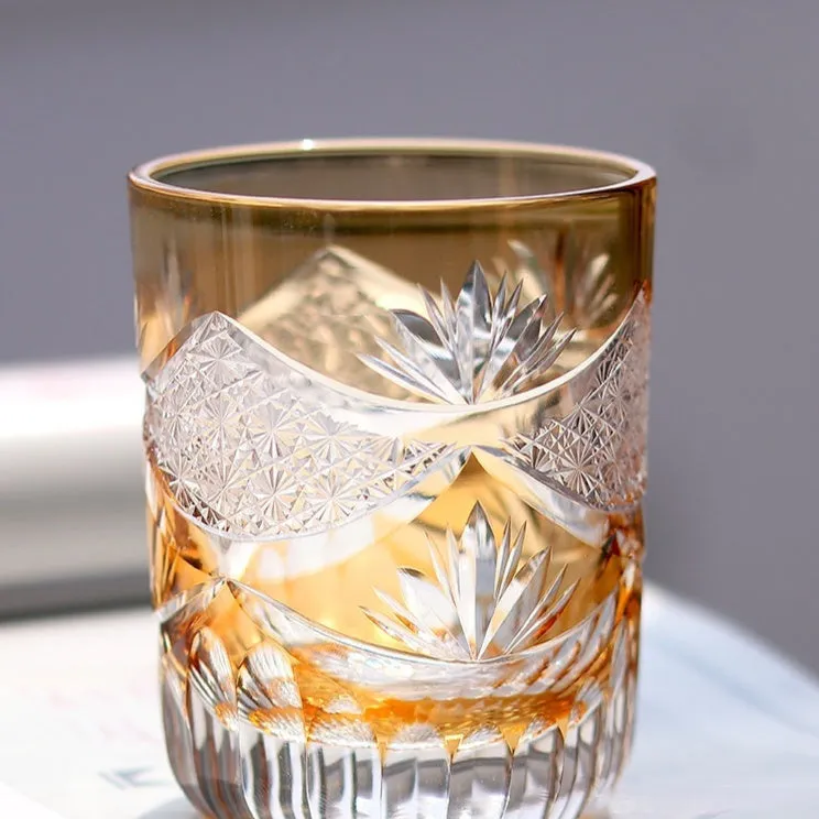 Japanese Edo cut crystal glass wine cup hand-carved simple style 201-300ml capacity